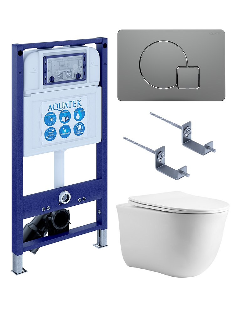 SET AQUATEK КЛАССИК cm-070 4в1 (рама AQUATEK INS-0000025 +крепление KKI-0000002 +кнопка KDI-0000070 +унитаз AQ1112-00 +тонкое сиденье с механиз), фото 1
