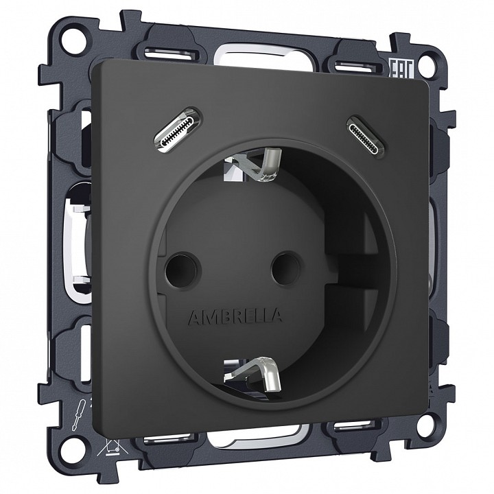 Розетка с заземлением и 2хUSB type C, без рамки Ambrella Volt ALFA MA910510, фото 1