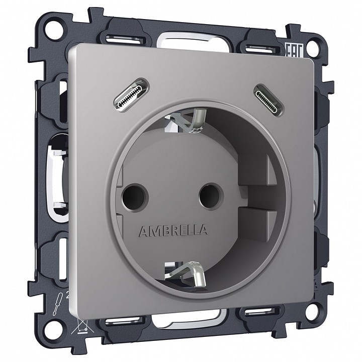 Розетка с заземлением и 2хUSB type C, без рамки Ambrella Volt ALFA MA510510, фото 1