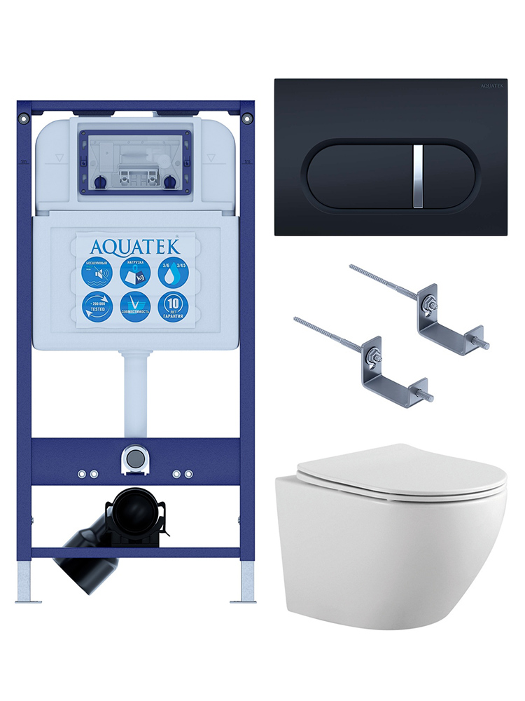 SET AQUATEK ЕВРОПА-045 4в1 (рама AQUATEK INS-0000025 +крепление KKI-0000002 +кнопка KDI-0000045 +унитаз AQ1901-00 +тонкое сиденье sc), фото 1