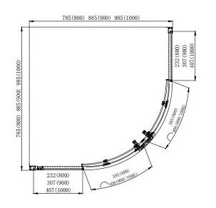 AQ ARI RO 08020BL Душевой уголок 1/4 круга, двери раздвижные 800x800x2000, профиль черный, стекло прозрачное, фото 4