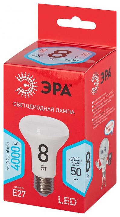 Лампа светодиодная Эра E27 8Вт 4000K LED R63-8W-840-E27 R, фото 3