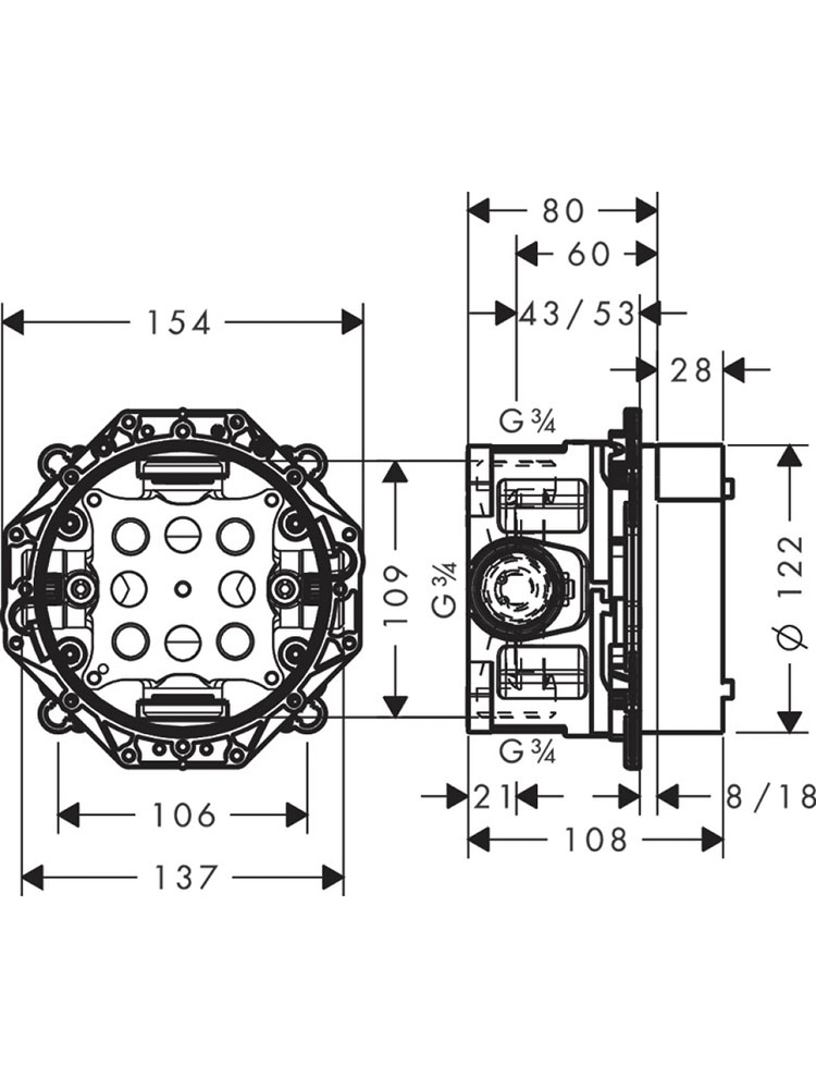 15706000S Set HG Ecostat E Highflow термостатический смеситель для душа (15706000+01800180), фото 5