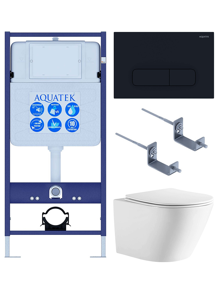 SET AQUATEK ЛИБЕРТИ-017 4в1 (рама AQUATEK Standard INS-0000012+крепёж KKI-0000002+клавиша KDI-0000017+унитаз ЛИБЕРТИ AQ1999T-00 с тонким сиденьем sc), фото 1