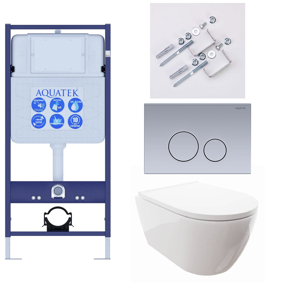SET AQUATEK ПОЛАРИС (рама AQUATEK Standard INS-0000012+унитаз ПОЛАРИС AQ0700-00 с тонким сиденьем soft-close+ крепеж KKI-0000002 +панель KDI-0000036), фото 1