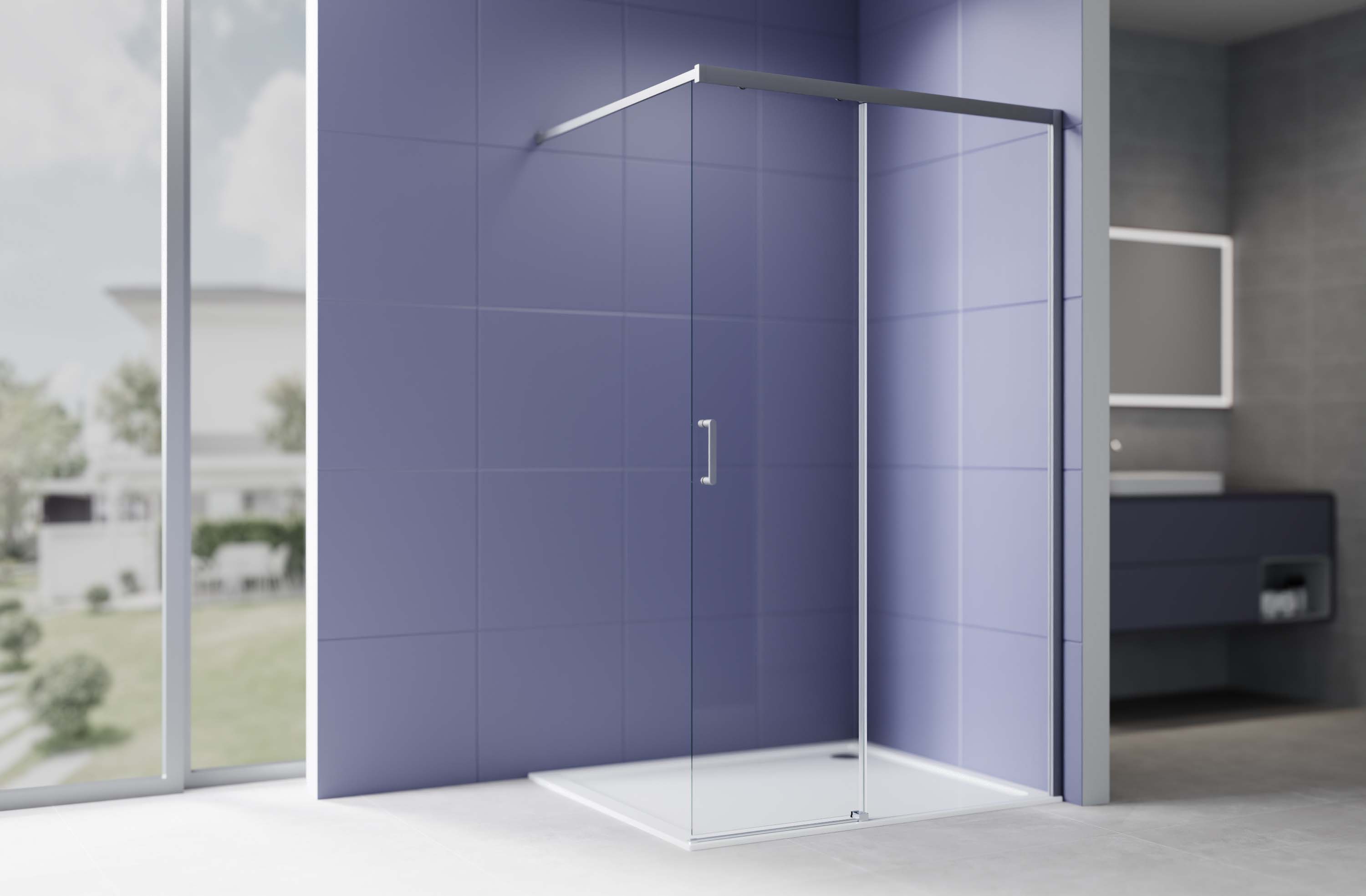 AQ.WISL.120.1GM Душевая перегородка раздвижная Walk in с держателем 1200x2000 профиль оружейная сталь, стекло прозрачное 5/6мм