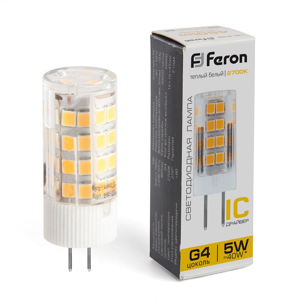 Лампа светодиодная Feron G4 5Вт 2700K 25860, фото 2