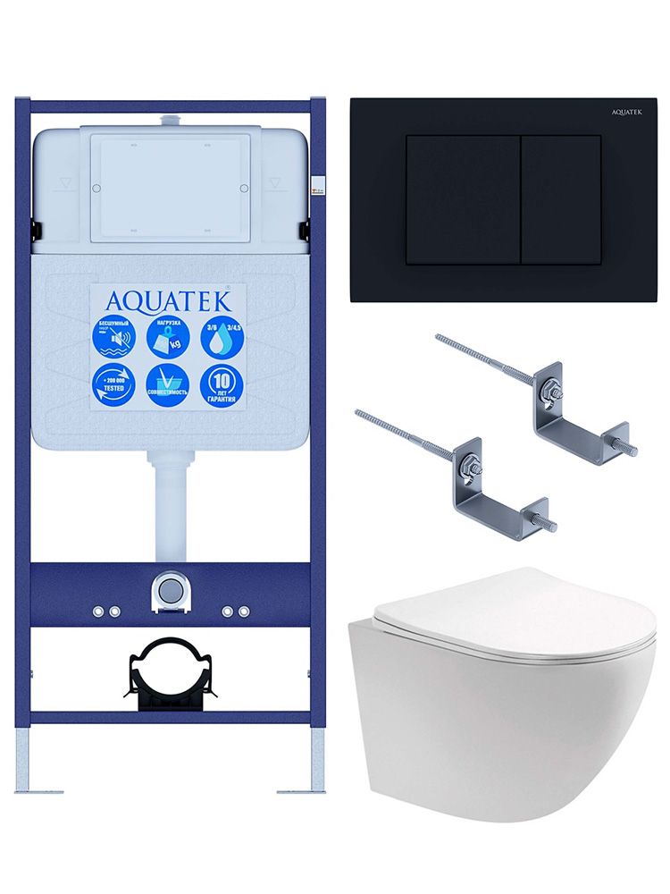 SET AQUATEK ЕВРОПА-012 4в1 (рама AQUATEK Standard INS-0000012 с клавишей KDI-0000012 и крепежом KKI-0000002+унитаз AQ1901-00 с тонким сиденьем sc), фото 1
