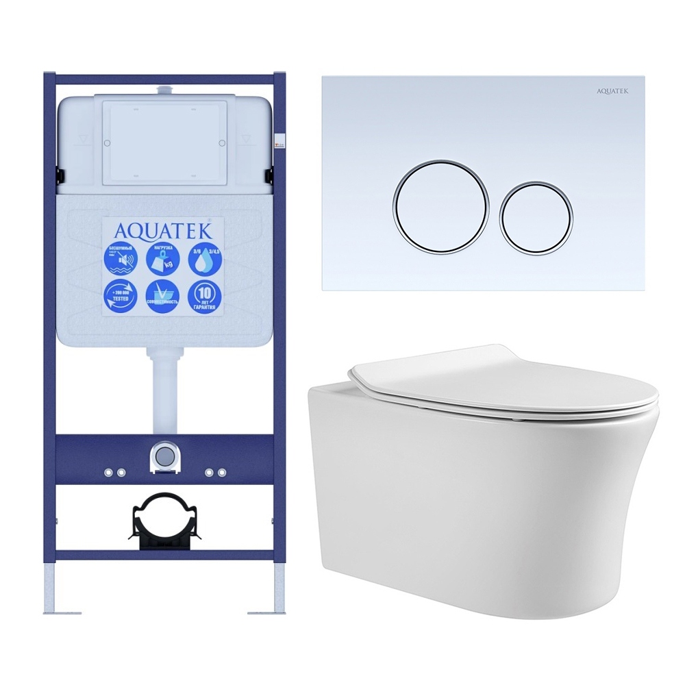 SET AQUATEK НИКА-015 4в1 (рама AQUATEK Standard INS-0000012+крепеж KKI-0000002+клавиша KDI-0000015+унитаз НИКА AQ2009-00 с тонким сиденьем soft-close), фото 1