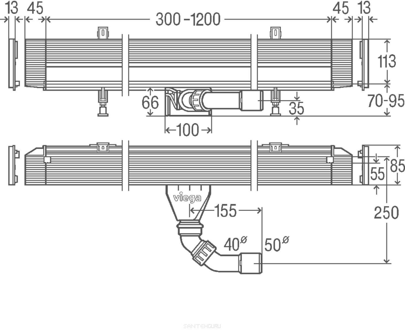 736736 Advantix Vario душевой лоток для встраивания в стену, плоская модель, проп. способность 0,4 л/с, L=300-1200, H=70-100, модель 4968.10, фото 2