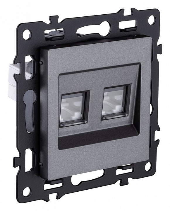 Розетка двойная Ethernet RJ-45 и со шторками, без рамки Kollinger Asthetik AS-018GY, фото 2