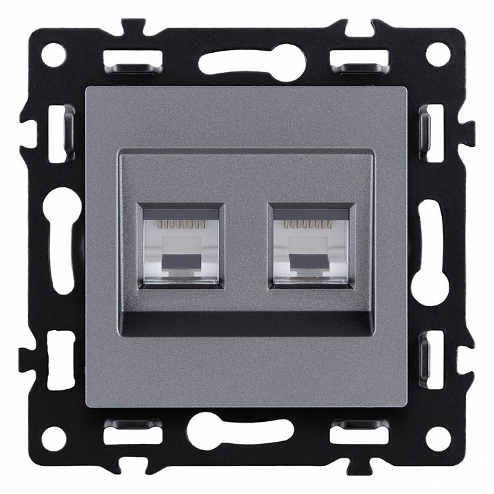 Розетка двойная Ethernet RJ-45 и со шторками, без рамки Kollinger Asthetik AS-018GY, фото 1