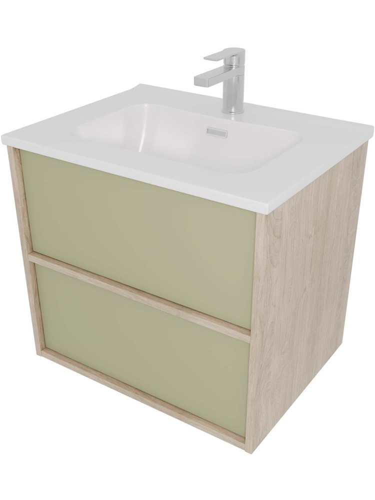 AQ66060-DO-GS Комплект мебели:Тумба 60 см ЛИБРА с раковиной AQ0460-00, 2 ящика,цвет фасадов шалфей зеленый, корпус дуб давос, фото 1