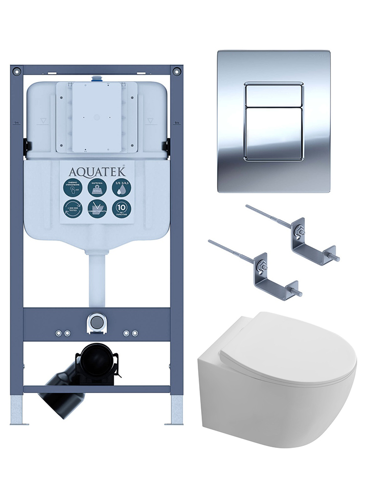 SET AQUATEK СИРИУС PNN-02 (рама INSP-0000002+крепёжKKI-0000002+ клавиша PNN-0000002 + унитаз AQ1582T-00 СИРИУС TORNADO с тонким сиденьем soft-close), фото 1