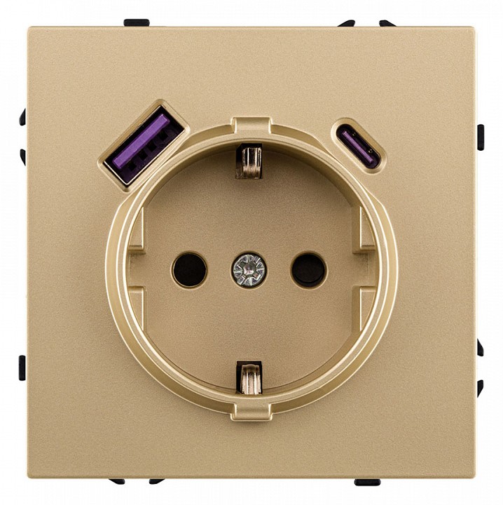 Розетка с заземлением и со шторкой и 2хUSB type A и C, без рамки Kollinger Eclipse EC-016GD, фото 1