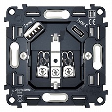 Механизм розетки с заземлением и 2хUSB type A и C Ambrella Volt QUANT VM160