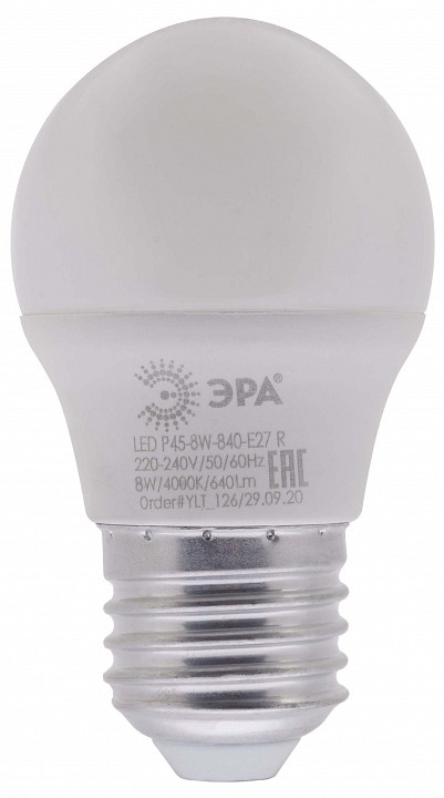 Лампа светодиодная Эра E27 8Вт 4000K LED P45-8W-840-E27 R, фото 1