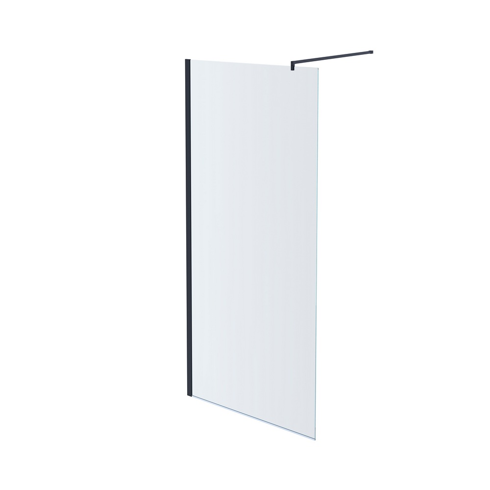 AQ WIW 10020BL Душевая перегородка Walk in с держателем 1000x2000 профиль черный, стекло прозрачное, фото 1