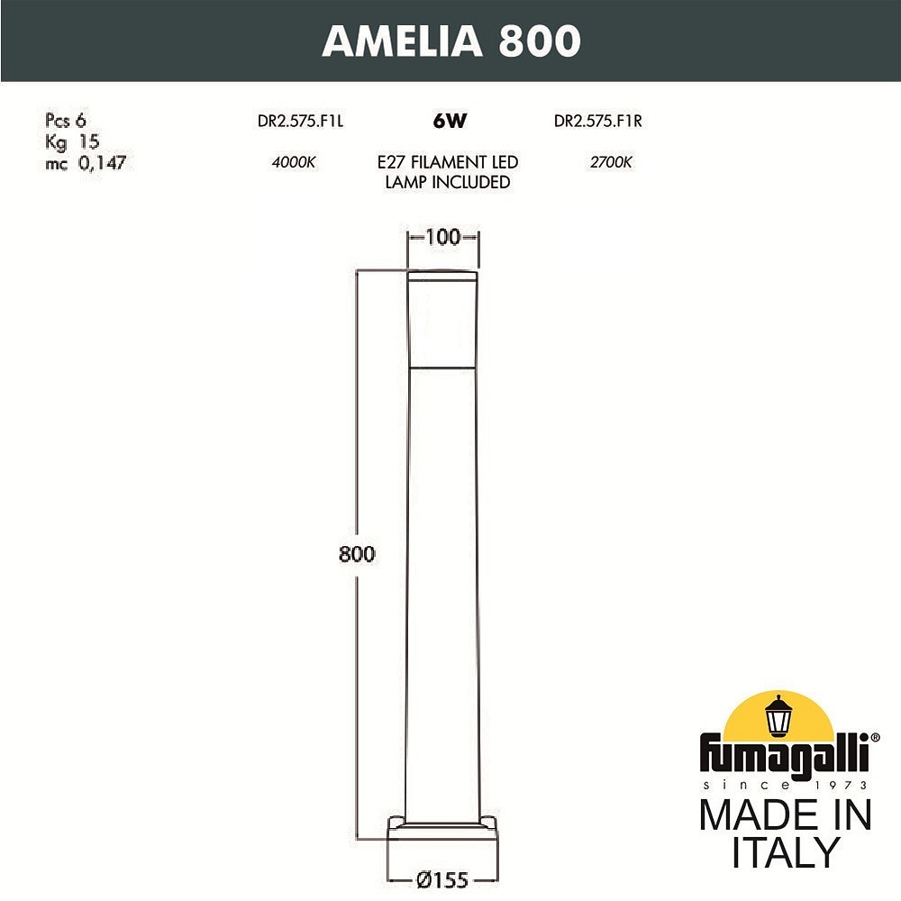 Фонарный столб Fumagalli AMELIA DR2.575.000.BYE27, фото 2
