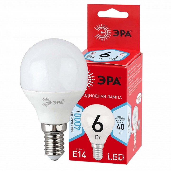 Лампа светодиодная Эра E14 6Вт 4000K LED P45-6W-840-E14 R, фото 2