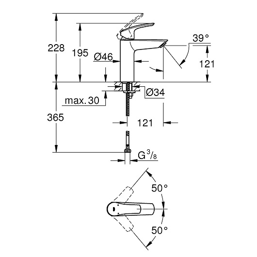 23324003 Eurosmart Смеситель однорычажный для раковины DN 15 M-size, хром (замена 23324001), фото 4