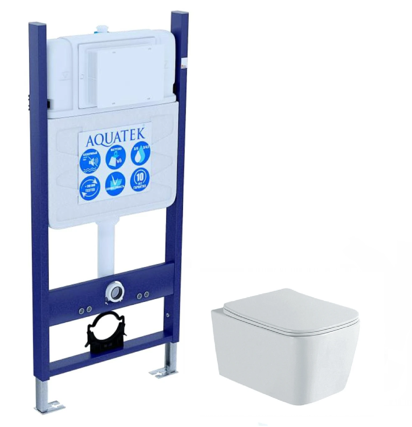 SET AQUATEK ЛИБРА N-14 cm (рама AQUATEK Standard INS-0000014(без клавиши и крепежа)+унитаз ЛИБРА New компакт AQ1148N-00 с тонким сиденьем soft-close, фото 1