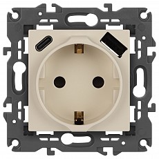 Розетка с заземлением и со шторкой и 2хUSB, без рамки Эра Эра Elegance 14-4108-02, фото 1