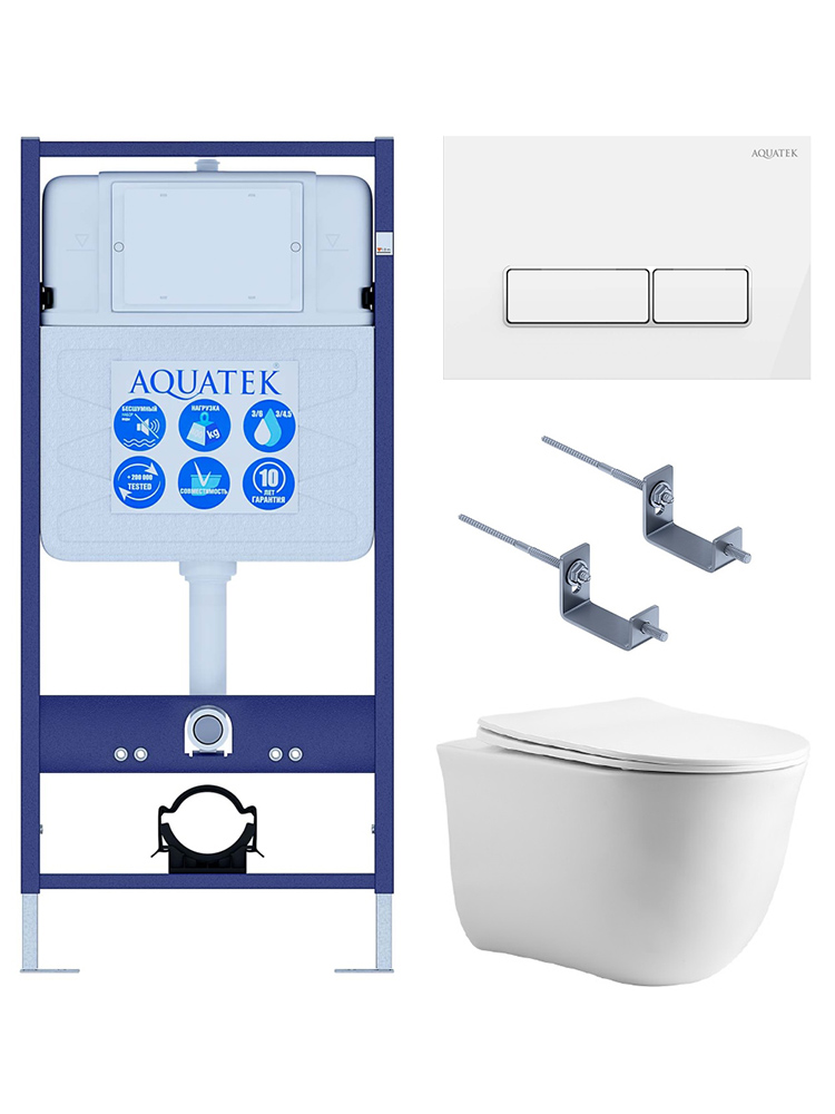 Set AQUATEK КЛАССИК cm (рама AQUATEK Standard INS-0000012 с звукоиз.прокладкой+крепеж KKI-0000002+кнопкаKDI-0000061+унитаз КЛАССИК AQ1112-00 с крышкой, фото 1