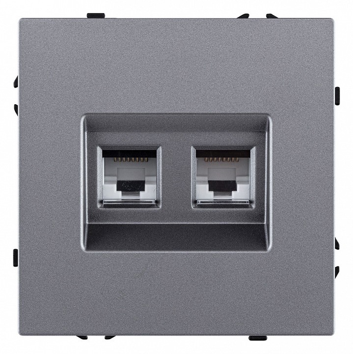 Розетка двойная Ethernet RJ-45 и со шторками, без рамки Kollinger Eclipse EC-018GY, фото 1