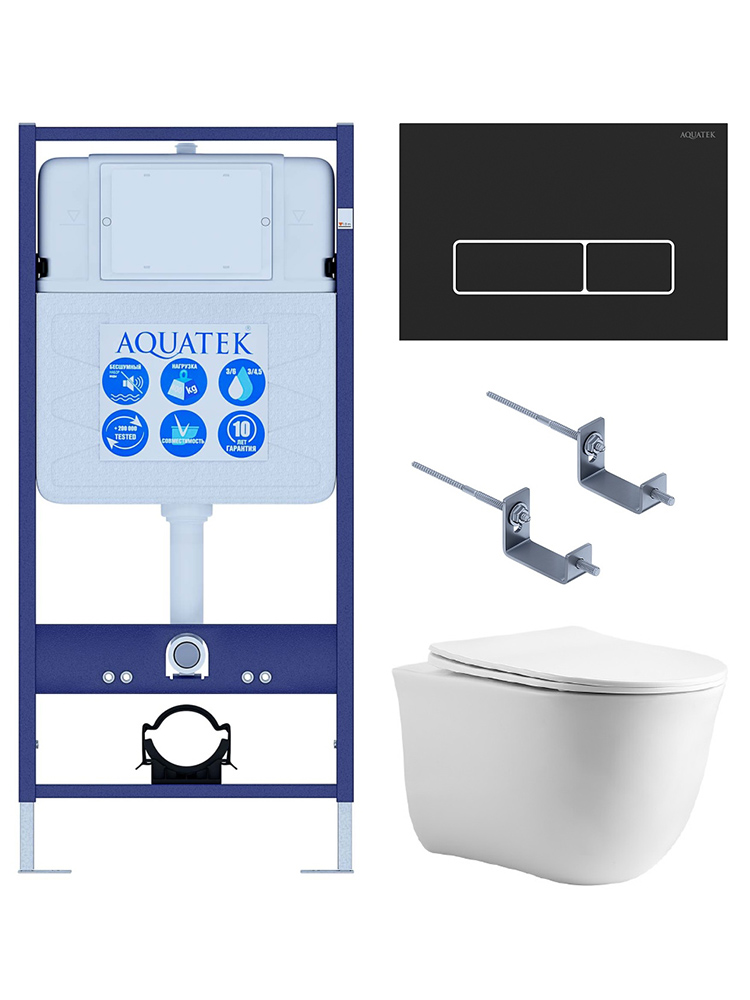 Set AQUATEK КЛАССИК cm (рама AQUATEK Standard INS-0000012 с звукоиз.прокладкой+крепеж KKI-0000002+кнопкаKDI-0000064+унитаз КЛАССИК AQ1112-00 с крышкой, фото 1