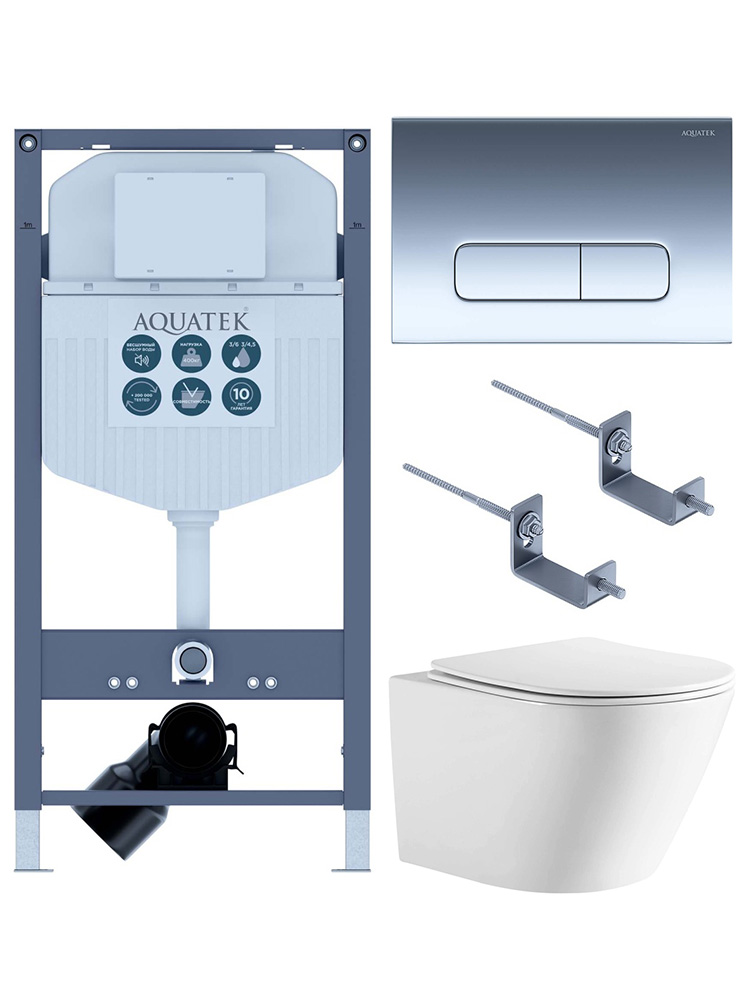 SET AQUATEK ЛИБЕРТИ-016 INS-23 (рама AQUATEK INS-0000023+крепёж KKI-0000002+клавиша KDI-0000016+унитаз ЛИБЕРТИ AQ1999T-00 с тонким сиденьем sc), фото 1
