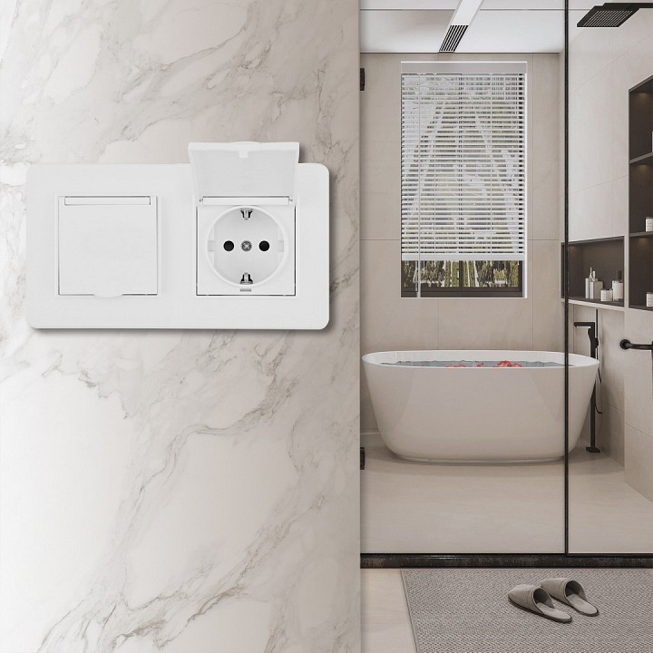Розетка с заземлением и шторкой, с крышкой Arte Milano SET16-2 SET16-2-41-1x2 white, фото 3