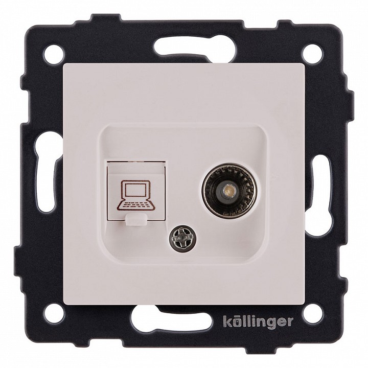 ТВ-розетка и розетка Ethernet RJ-45 без рамки Kollinger  REA-021CM, фото 1