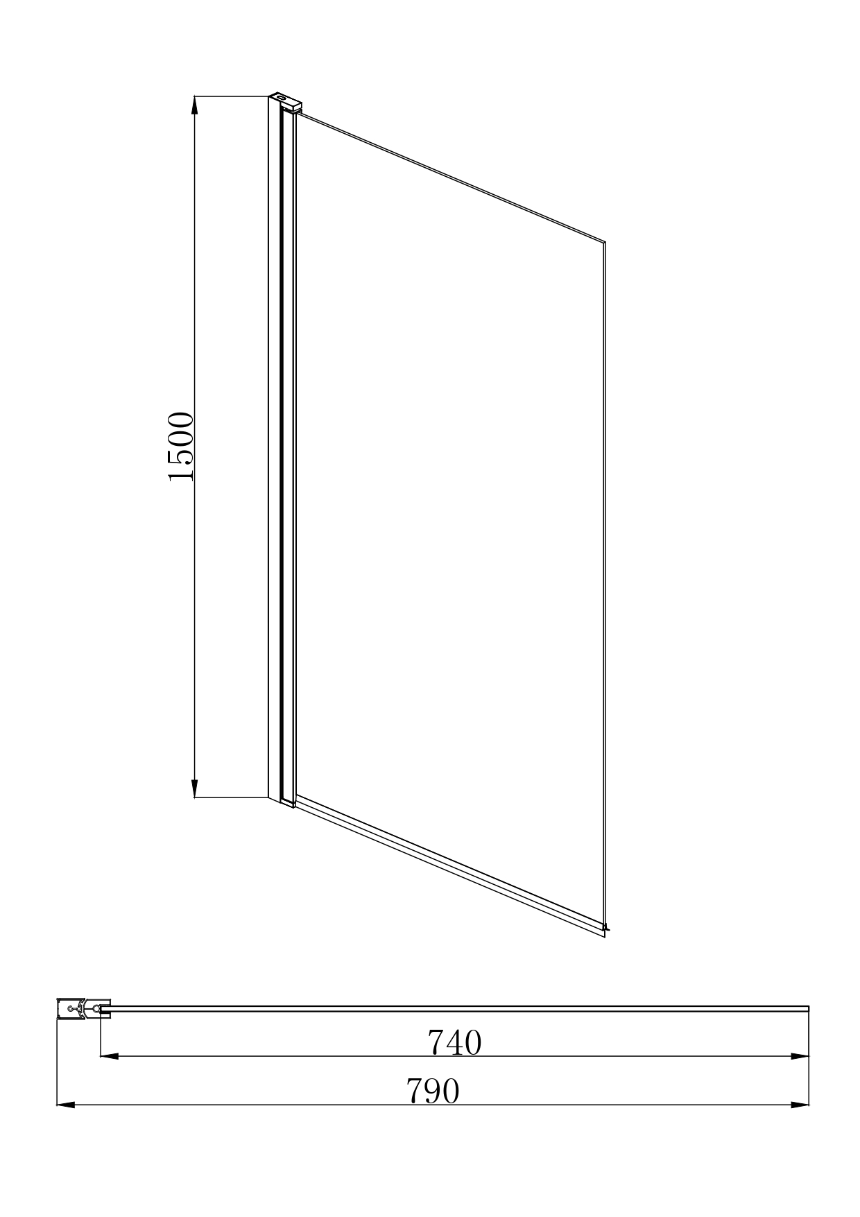 AQ DEL SBA 08015CH Шторка на ванну, одноэлементная, поворотная 800X1500 профиль хром, стекло прозрачное, фото 2