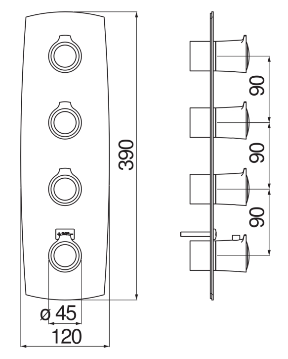 SI98103BR SOFI термостатический смеситель для ванны 3 выхода (внешняя часть), бронза, фото 2