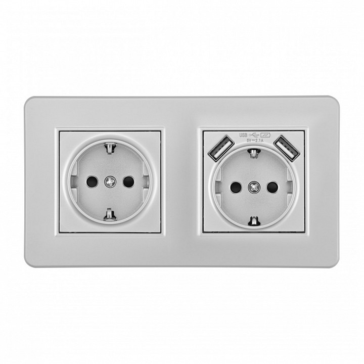 Розетка с заземлением и со шторкой и 2хUSB Arte Milano SET16-2 SET16-2-47-1-40-1 silver, фото 2