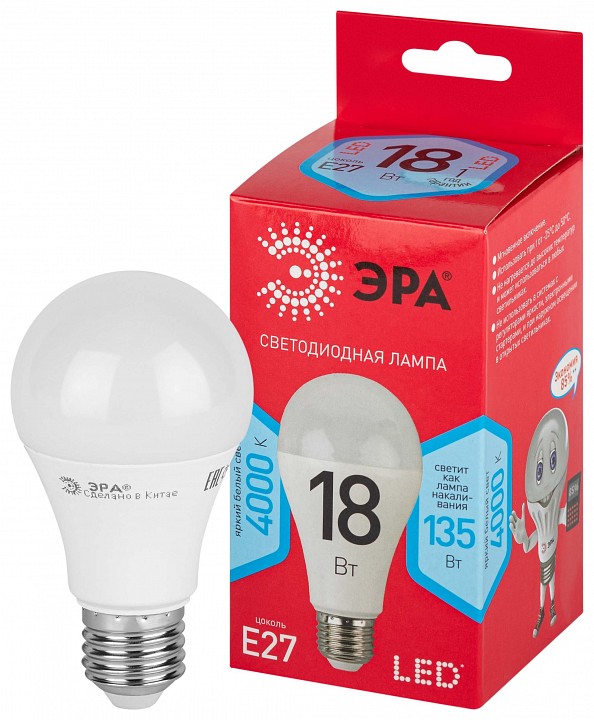 Лампа светодиодная Эра E27 18Вт 4000K LED A65-18W-840-E27 R, фото 2