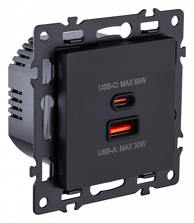 Розетка 2хUSB type A и C без рамки Kollinger Asthetik AS-024BK, фото 2