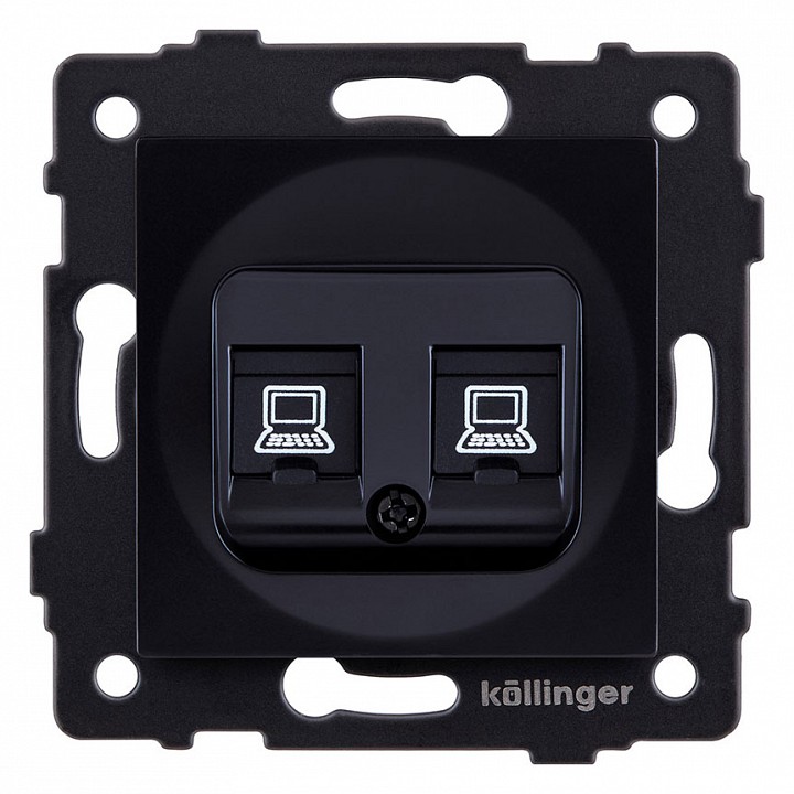 Розетка двойная Ethernet RJ-45 и со шторками, без рамки Kollinger  REA-019BK, фото 1