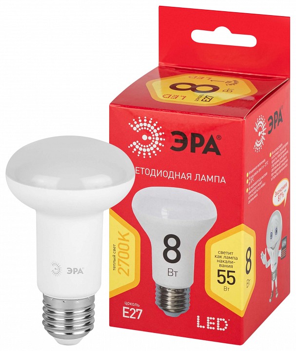 Лампа светодиодная Эра E27 8Вт 2700K LED R63-8W-827-E27 R, фото 2