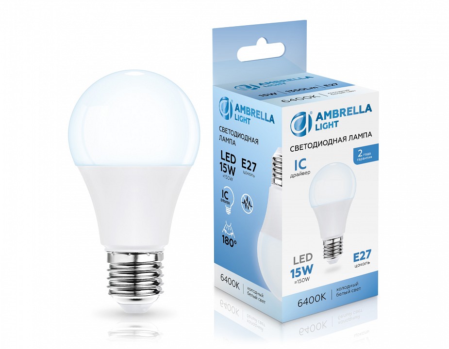 Лампа светодиодная Ambrella Light A60 E27 15Вт 6400K 601506, фото 4