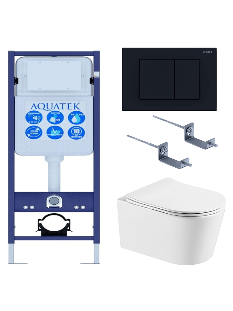 SET AQUATEK ОБЕРОН T-012 4в1 (рама INS-0000017 +крепеж KKI-0000002+ клавиша KDI-0000012+унитаз AQ1365T-00 ОБЕРОН с тонким сиденьем soft-close), фото 1