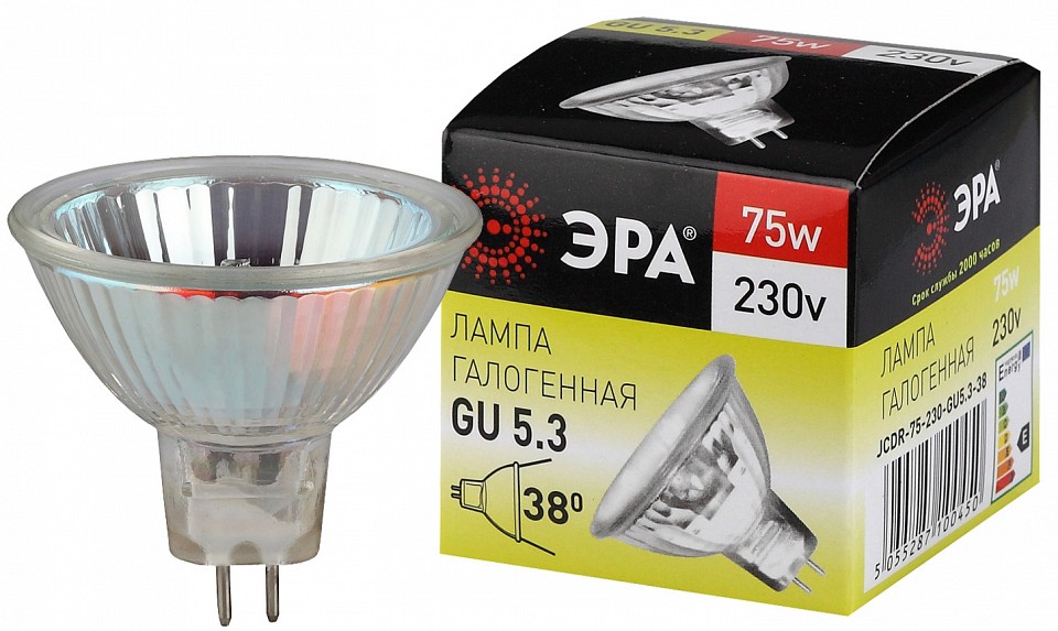 Лампа галогеновая Эра  GU5.3 75Вт 3000K GU5.3-JCDR (MR16) -75W-230V-CL, фото 2