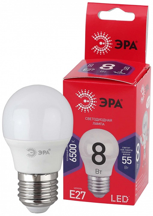 Лампа светодиодная Эра E27 8Вт 6500K LED P45-8W-865-E27 R, фото 2