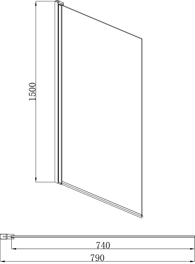 AQ DEL SBA 08015BL Шторка на ванну, одноэлементная, поворотная 800X1500 профиль черный, стекло прозрачное, фото 2