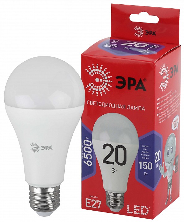 Лампа светодиодная Эра  E27 20Вт 6500K LED A65-20W-865-E27 R, фото 2