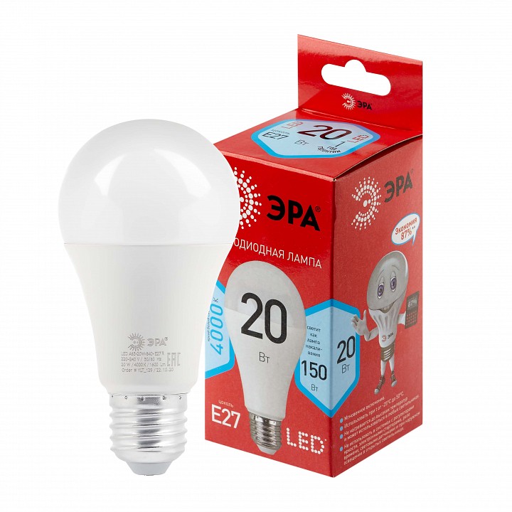 Лампа светодиодная Эра  E27 20Вт 4000K LED A65-20W-840-E27 R, фото 2