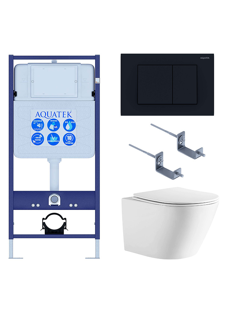SET AQUATEK ЛИБЕРТИ-012 4в1 (рама AQUATEK Standard INS-0000012+крепёж KKI-0000002+клавиша KDI-0000012+унитаз ЛИБЕРТИ AQ1999T-00 с тонким сиденьем sc), фото 1