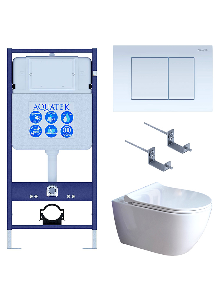SET AQUATEK ПОЛАРИС (рама AQUATEK Standard INS-0000012+унитаз ПОЛАРИС AQ0700-01 с тонким сиденьем soft-close+ крепеж KKI-0000002 +панель KDI-0000009), фото 1