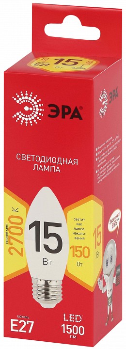 Лампа светодиодная Эра E27 15Вт 2700K LED B35-15W-827-E27 R, фото 3